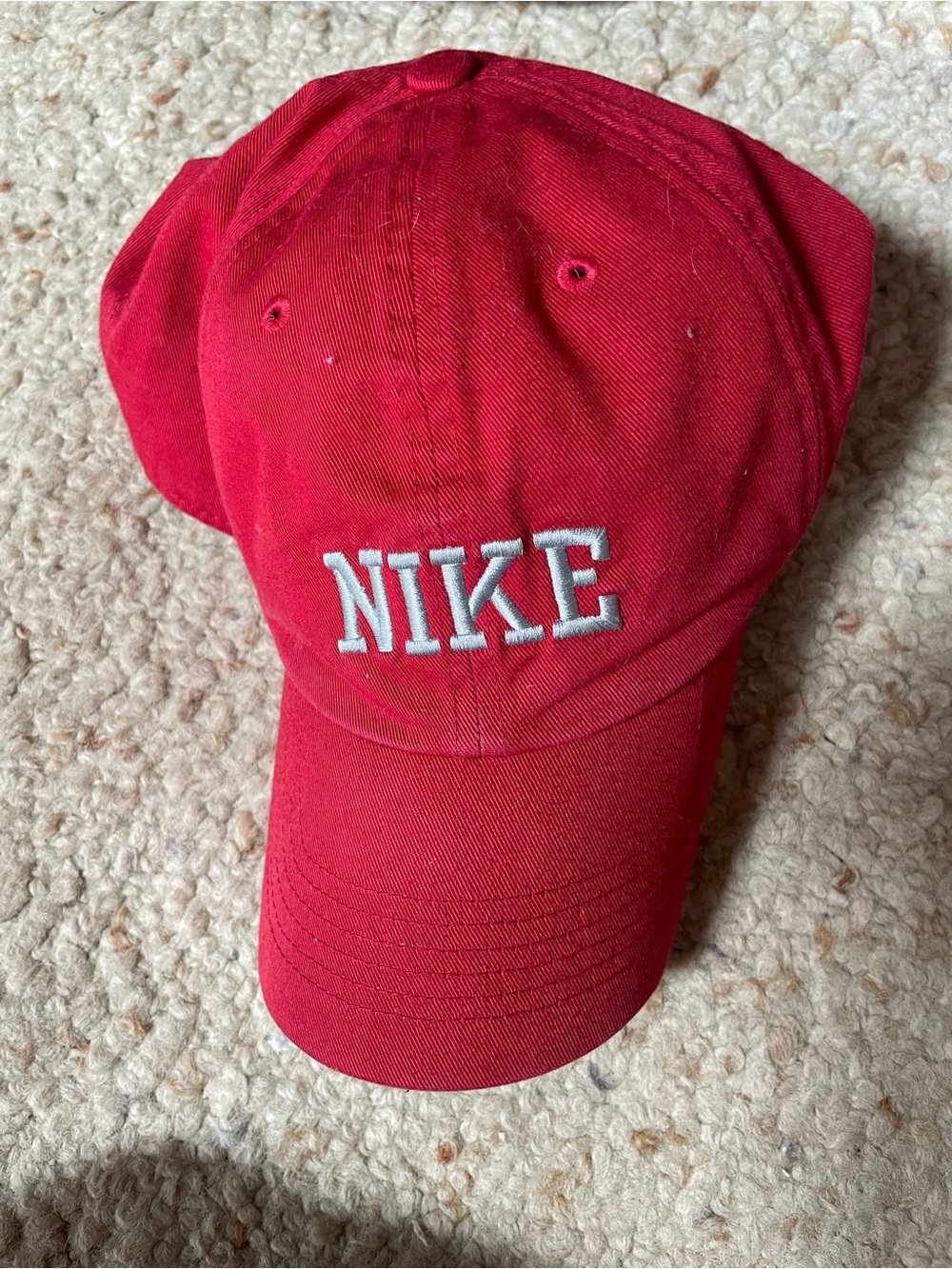 Nike Red Adjustable Baseball Cap with White Embroidery